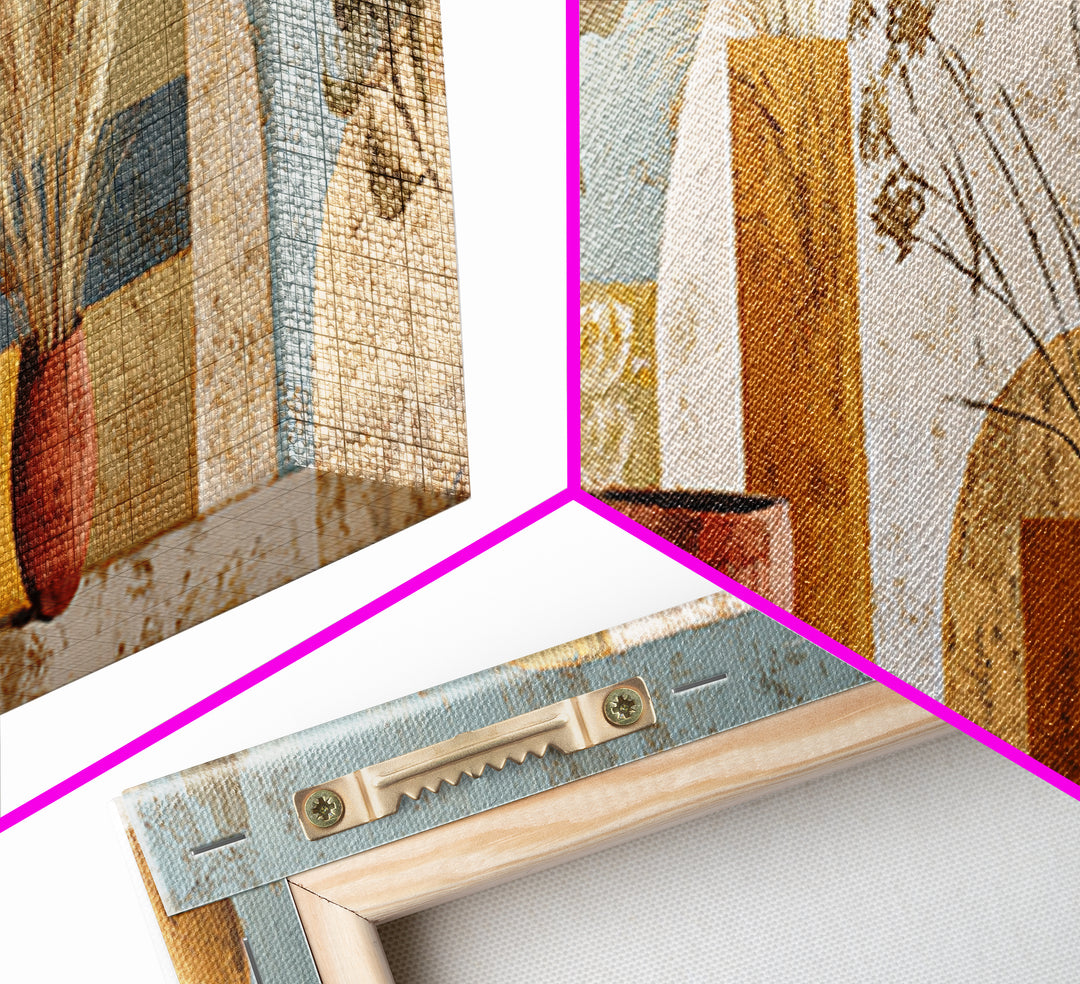 Bohemian Vase with Dried Pampas Grass Canvas Print, Boho Art, Modern Decor, Living Room Decor, Abstract Art, Bohemian, BOH-3x1-25