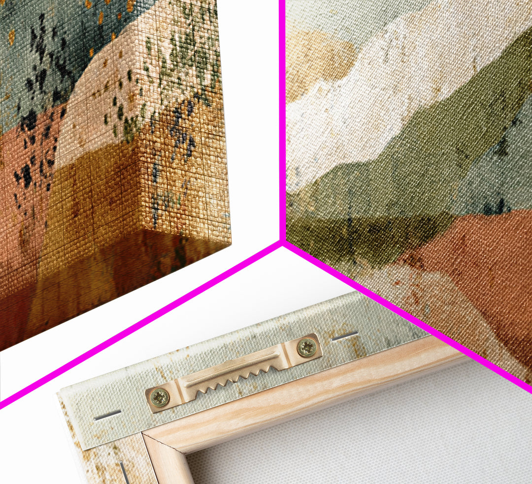 Earth Tone Mountain and River Abstraction Canvas Print, Boho Art, Luxury Decor, Living Room Decor, Fine Art, Bohemian, BOH-3x1-3