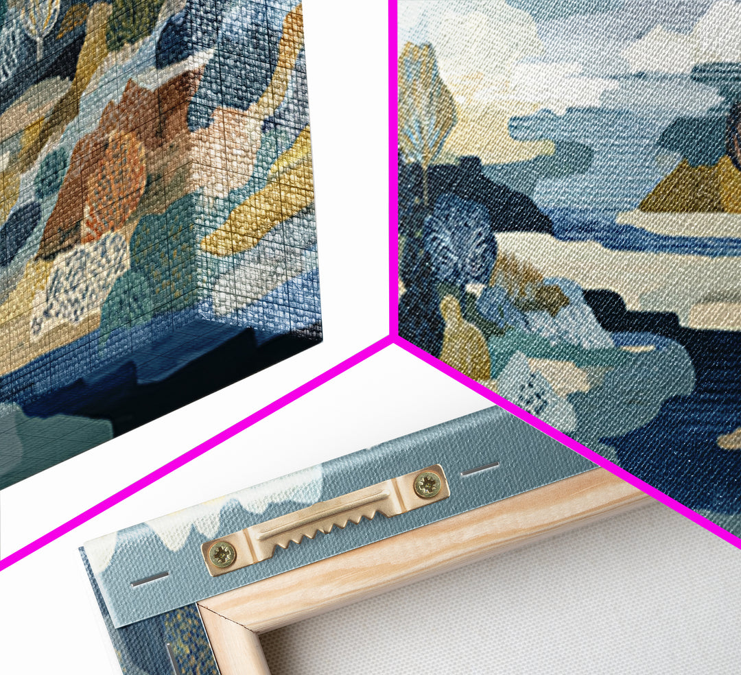 Earth Tone Mountain and River Abstraction Framed Canvas Print, Boho Art, Boho, Living Room Decor, Oil Painting, Bohemian, BOH-3x1-51