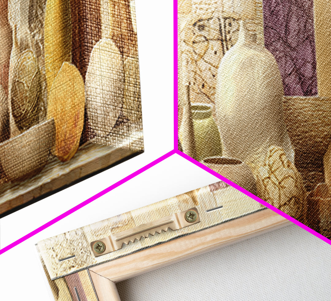 Organic Shape Collage Framed Canvas Print, Boho Art, Textured Painting, Living Room Decor, Abstract Art, Bohemian, BOH-3x1-64