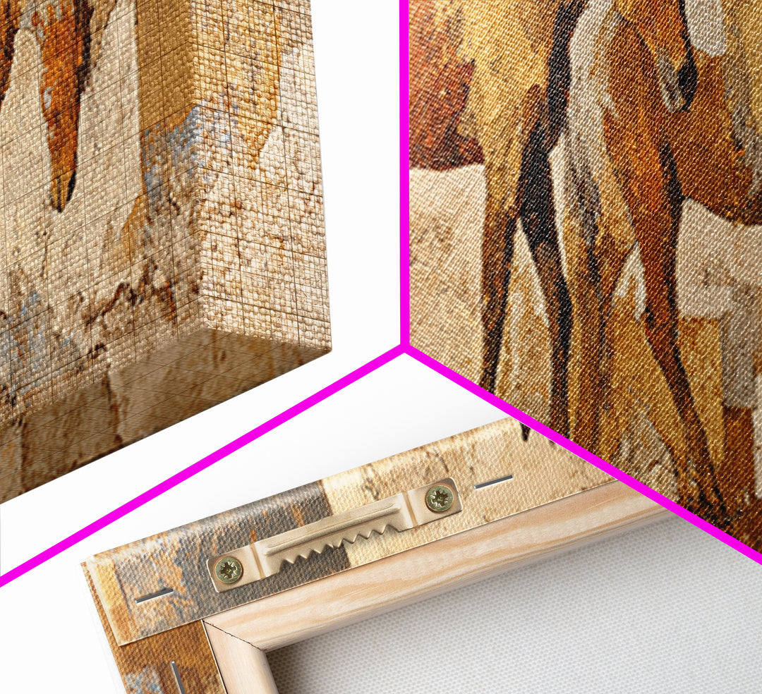 Wild Horse in Dusty Golden Light Framed Canvas Print, Boho Art, Prints, Living Room Decor, Fine Art, Bohemian, Abstract Art, BOH-3x1-72