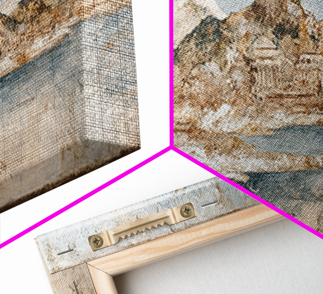 Earth Tone Mountain and River Abstraction Canvas Print, Boho Art, Canvas Art, Living Room Decor, Bohemian, Wall Art Set, BOH-3x1-75