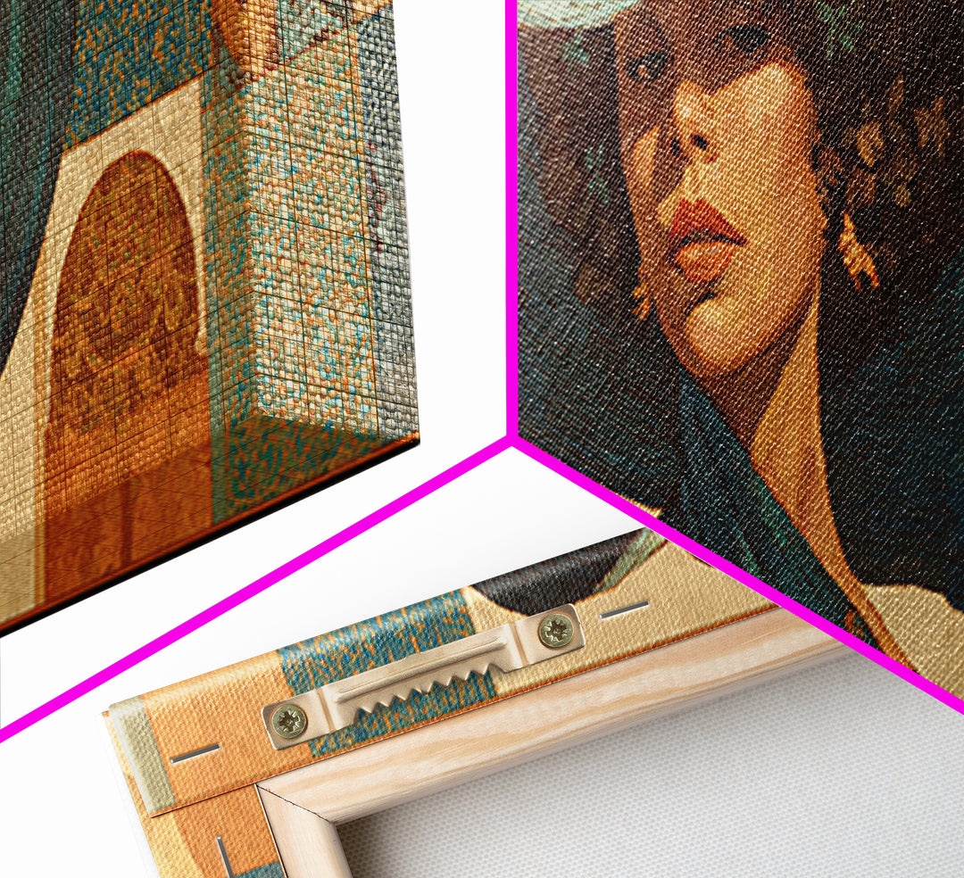 Desert Woman Portrait Framed Canvas Print, Boho Art, Digital Print, Living Room Decor, Oil Painting, Bohemian, Gallery Decor, BOH-3x1-79