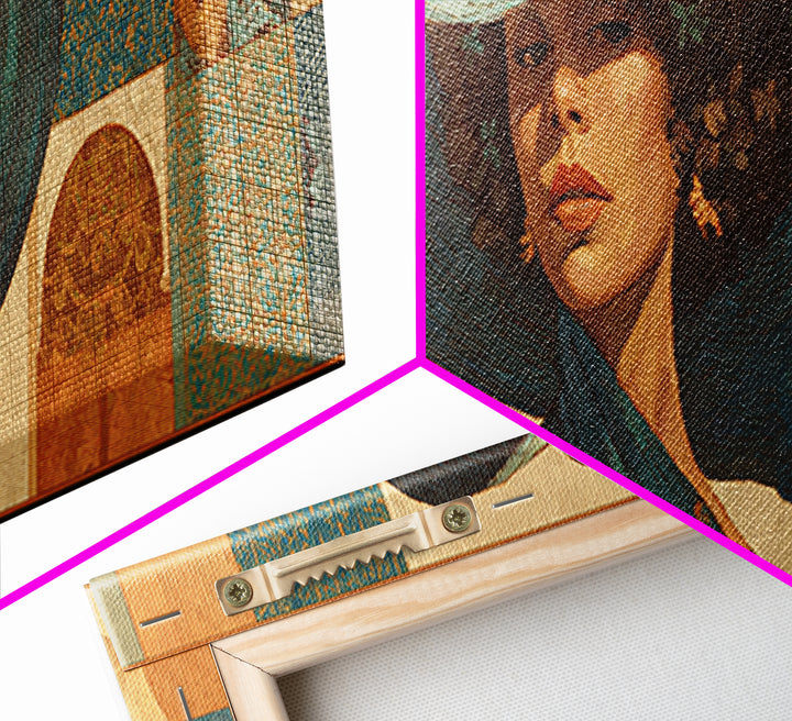 Desert Woman Portrait Framed Canvas Print, Boho Art, Digital Print, Living Room Decor, Oil Painting, Bohemian, Gallery Decor, BOH-3x1-79