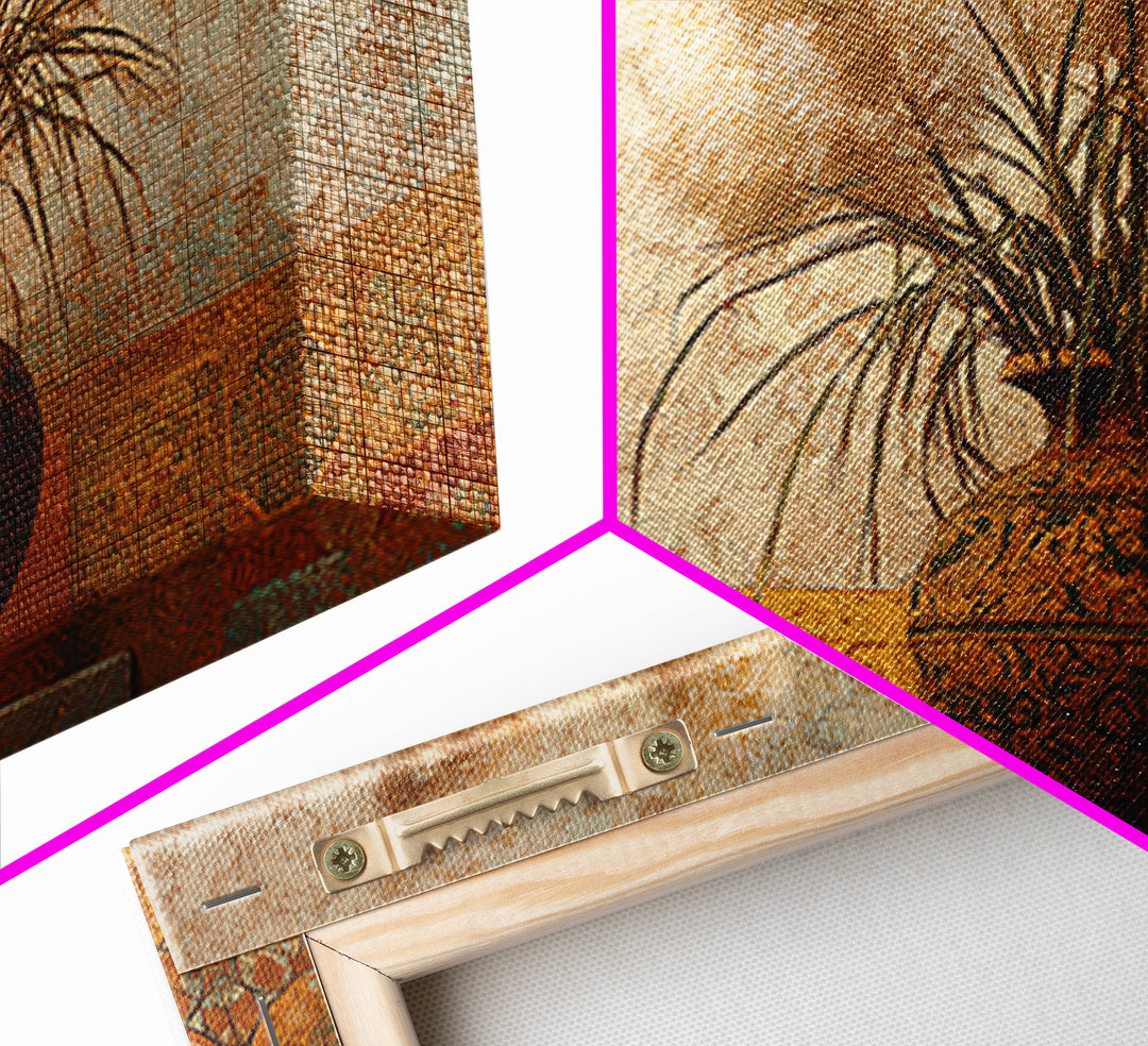 Bohemian Vase with Dried Pampas Grass Canvas Print, Boho Art, Luxury Decor, Living Room Decor, Oil Painting, Bohemian, BOH-3x2-37