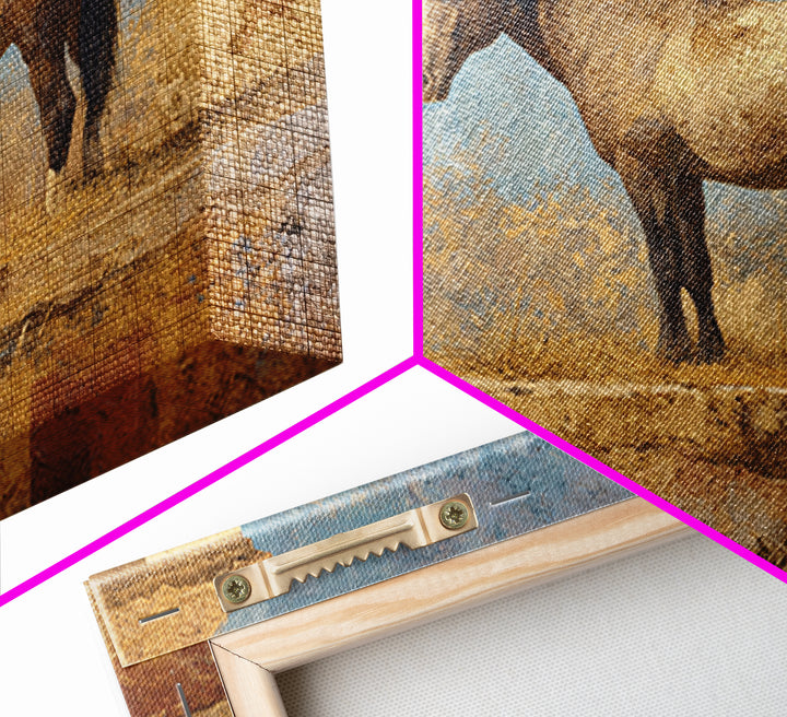 Wild Horse in Dusty Golden Light Framed Canvas Print, Boho Art, Digital Art, Living Room Decor, Bohemian, Printable Art, BOH-3x2-60