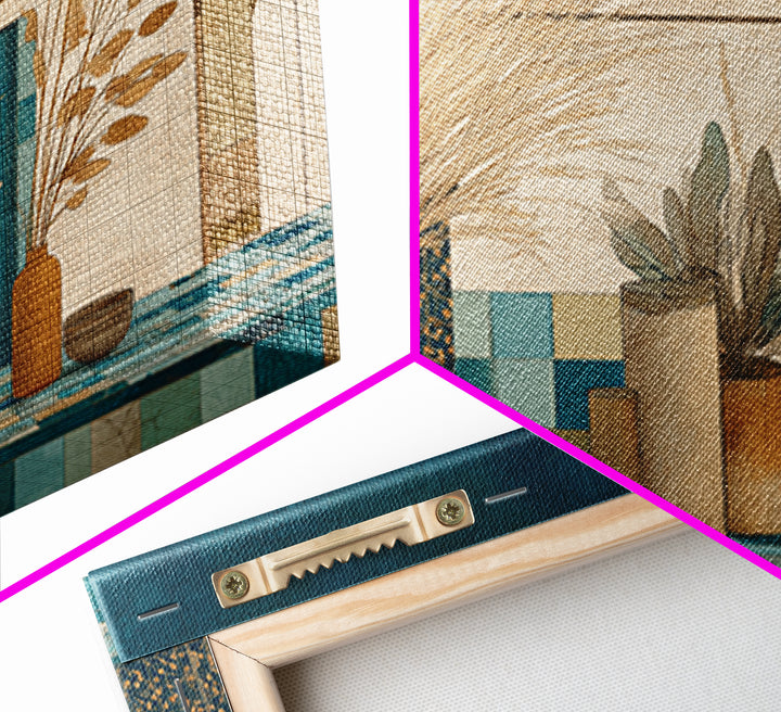 Bohemian Vase with Dried Pampas Grass Canvas Print, Boho Art, Luxury Decor, Living Room Decor, Oil Painting, Bohemian, BOH-3x2-61
