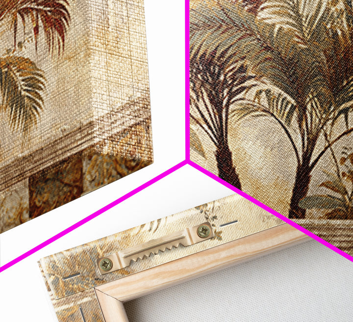 Terracotta Palm Leaves Framed Canvas Print, Boho Art, Contemporary Art, Living Room Decor, Fine Art, Bohemian, Art Deco, BOH-3x2-81