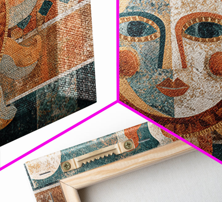 Sun and Moon Celestial Folk Motif Framed Canvas Print, Boho Art, Wall Art Set, Living Room Decor, Fine Art, Bohemian, BOH-3x2-86