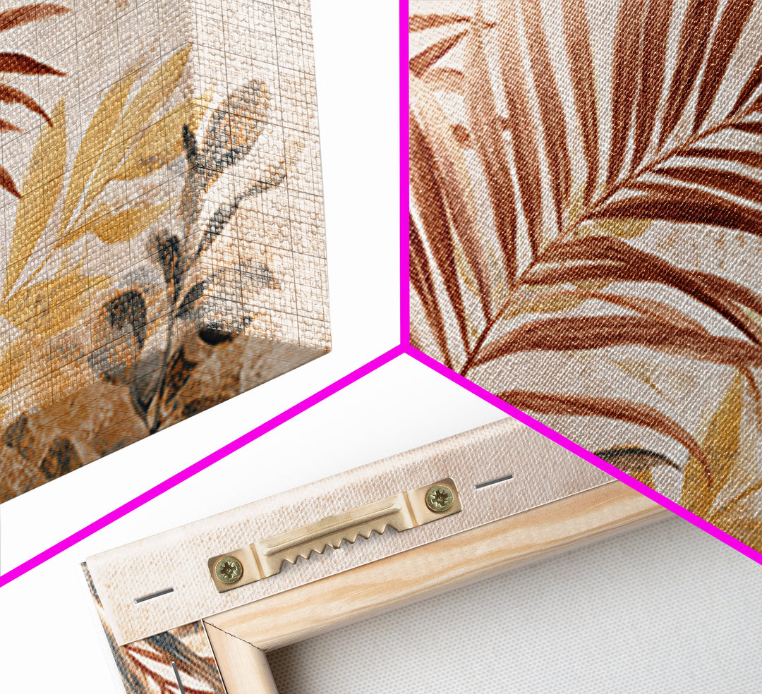 Terracotta Palm Leaves Framed Canvas Print, Boho Art, Wall Art Set, Living Room Decor, Fine Art, Bohemian, Home Decor, BOH-3x2-9