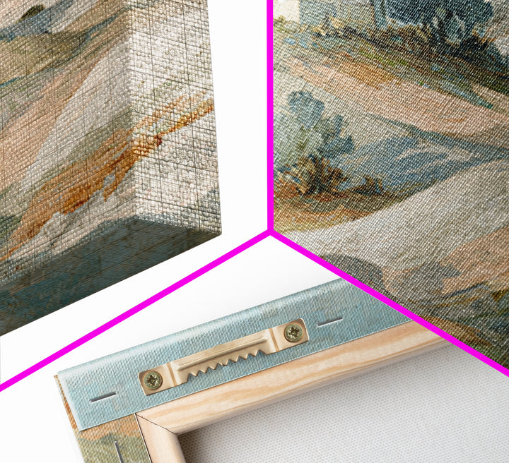 Sunrise over Rolling Dunes in Muted Peach Framed Canvas Print, Boho Art, Living Room Decor, Watercolor Art, Bohemian, BOH-3x2-97