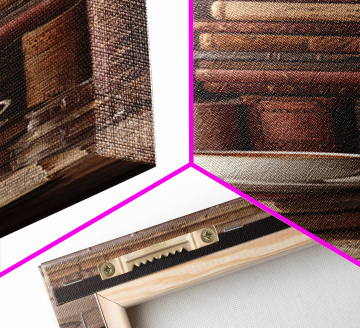 Teacup Beside a Worn Leather Bound Book Canvas Print, Bookstore Art, Library Decor, Bookstore Decor, Fine Art, Literary, BOO-1x3-68