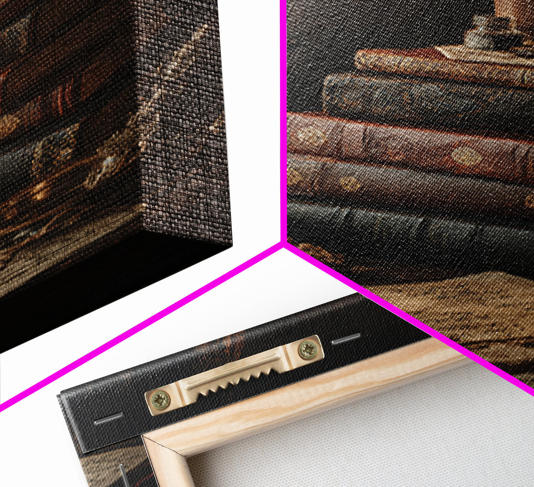 Dark Academia Candle and Book Still Life Framed Canvas Print, Bookstore Art, Pink Wall Art, Bookstore Decor, Fine Art, Literary, BOO-2x3-90