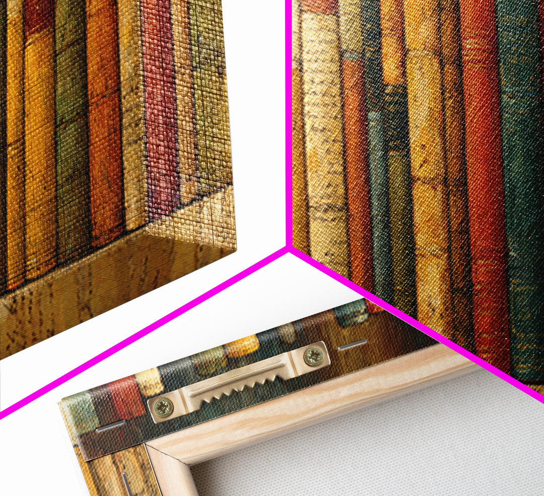 Classic Book Spine Pattern Framed Canvas Print, Bookstore Art, Printable Wall Art, Bookstore Decor, Fine Art, Literary, BOO-3x1-84