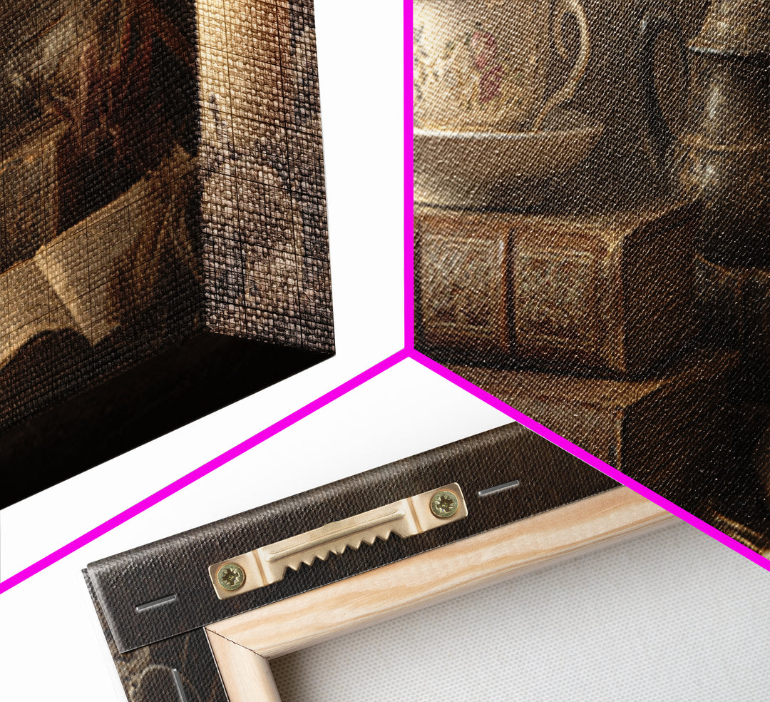 Teacup Beside a Worn Leather Bound Book Canvas Print, Bookstore Art, Wall Decor, Bookstore Decor, Fine Art, Literary, BOO-3x1-96
