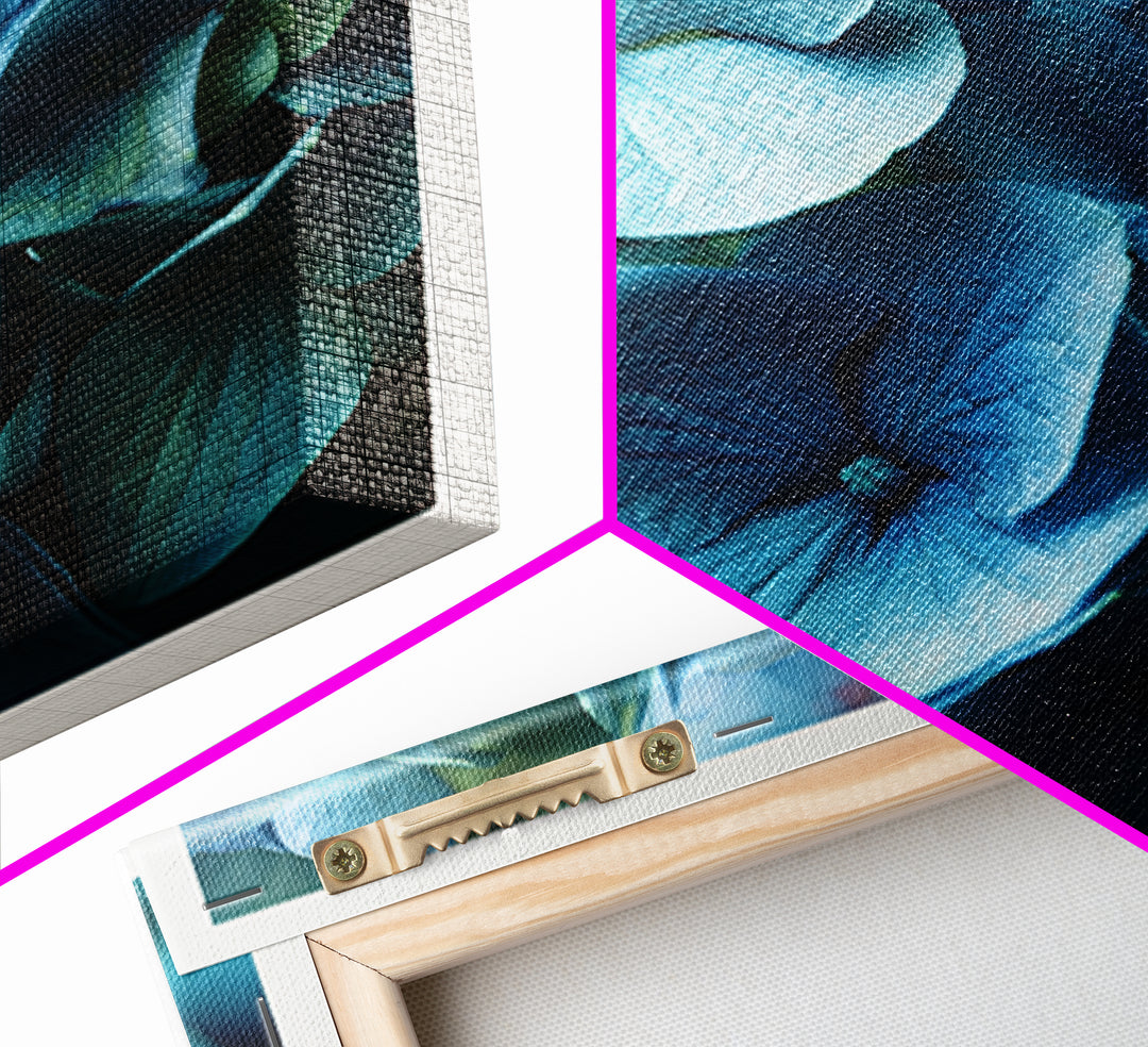 Blue Hydrangea Cluster Framed Canvas Print, Botanical Art, Modern Wall Art, Living Room Decor, Fine Art, Botanic, BOT-1x1-66
