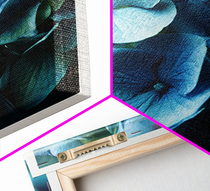 Blue Hydrangea Cluster Framed Canvas Print, Botanical Art, Modern Wall Art, Living Room Decor, Fine Art, Botanic, BOT-1x1-66