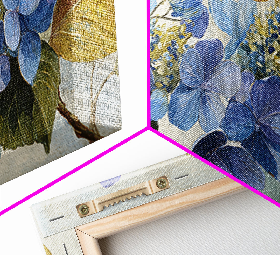 Blue Hydrangea Cluster Framed Canvas Print, Botanical Art, Art Print, Living Room Decor, Fine Art, Botanic, Digital Print, BOT-2x1-86