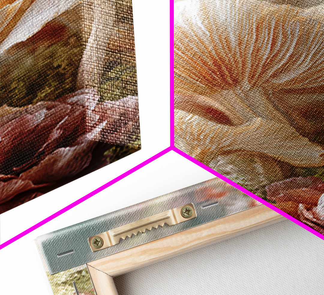 Mushrooms and Moss Botanical Field Study Framed Canvas Print, Botanical Art, Oil Painting, Living Room Decor, Fine Art, Botanic, BOT-2x3-41
