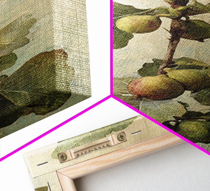 Fig Branch with Fruit and Broad Leaves Framed Canvas Print, Botanical Art, Oil Painting, Living Room Decor, Fine Art, Botanic, BOT-2x3-47