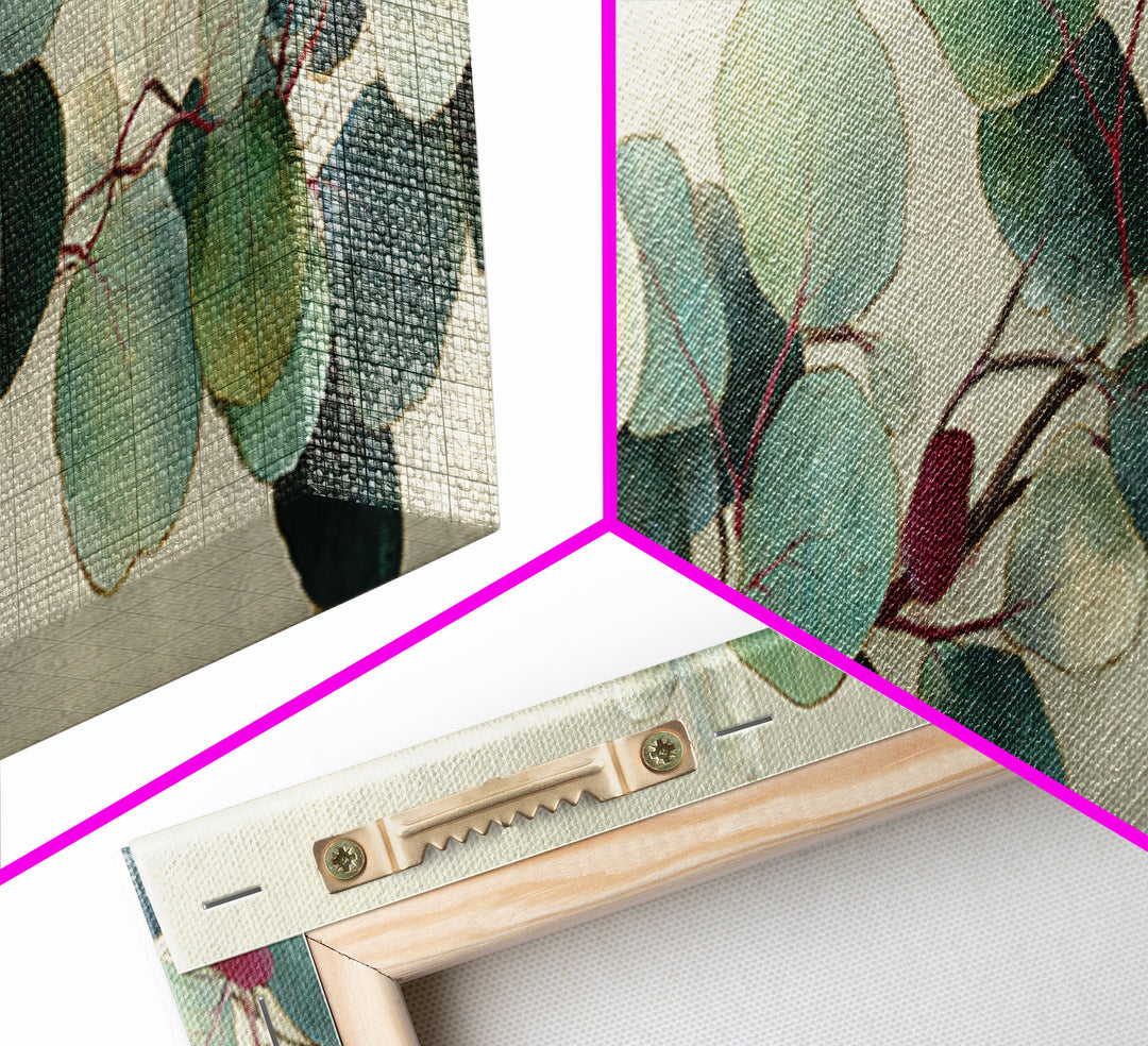 Eucalyptus Stems in Soft Sage Tones Framed Canvas Print, Botanical Art, Living Room Decor, Oil Painting, Botanic, BOT-3x1-51
