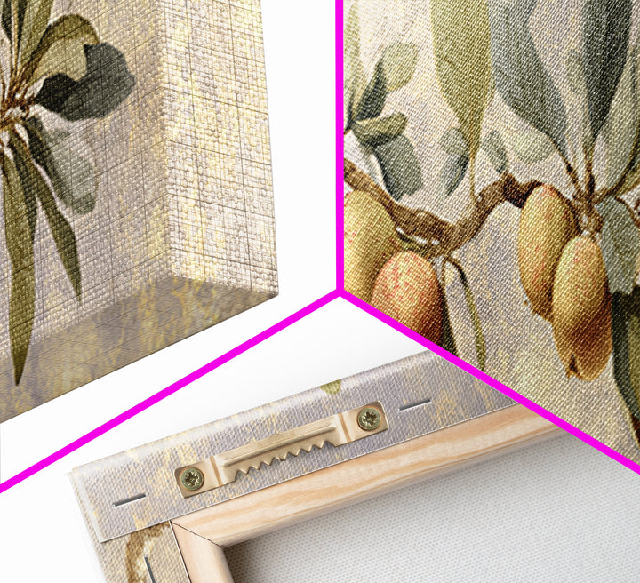 Fig Branch with Fruit and Broad Leaves Framed Canvas Print, Botanical Art, Art, Living Room Decor, Oil Painting, Botanic, BOT-3x1-55