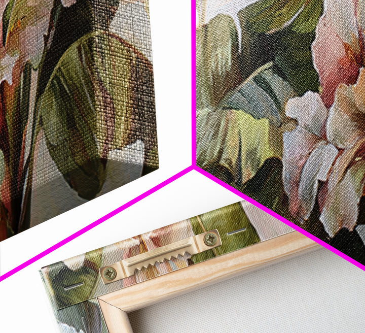 Tropical Banana Leaf Painted Framed Canvas Print, Botanical Art, Poster, Living Room Decor, Fine Art, Botanic, Art Nouveau, BOT-3x1-72