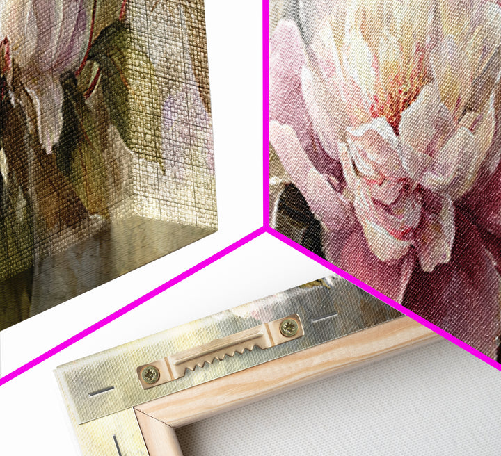 Peony Bloom with Layered Romantic Petals Framed Canvas Print, Botanical Art, Living Room Decor, Botanic, Fine Art Print, BOT-3x1-74