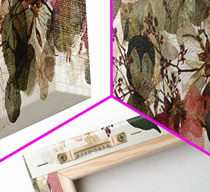 Pressed Flower Collage Canvas Print, Botanical Art, Digital Art, Living Room Decor, Fine Art, Botanic, Printable Art, BOT-3x1-92