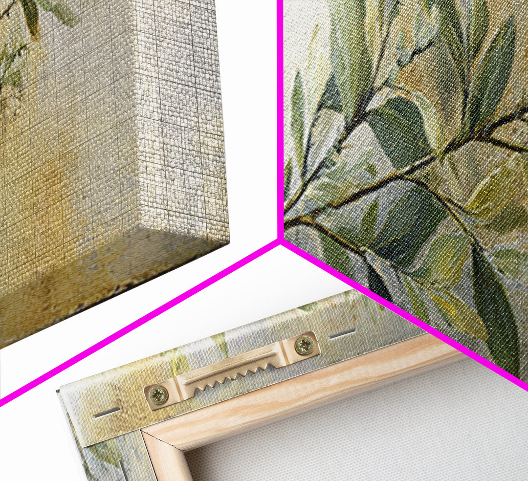 Eucalyptus Stems in Soft Sage Tones Framed Canvas Print, Botanical Art, Living Room Decor, Oil Painting, Botanic, BOT-3x1-99