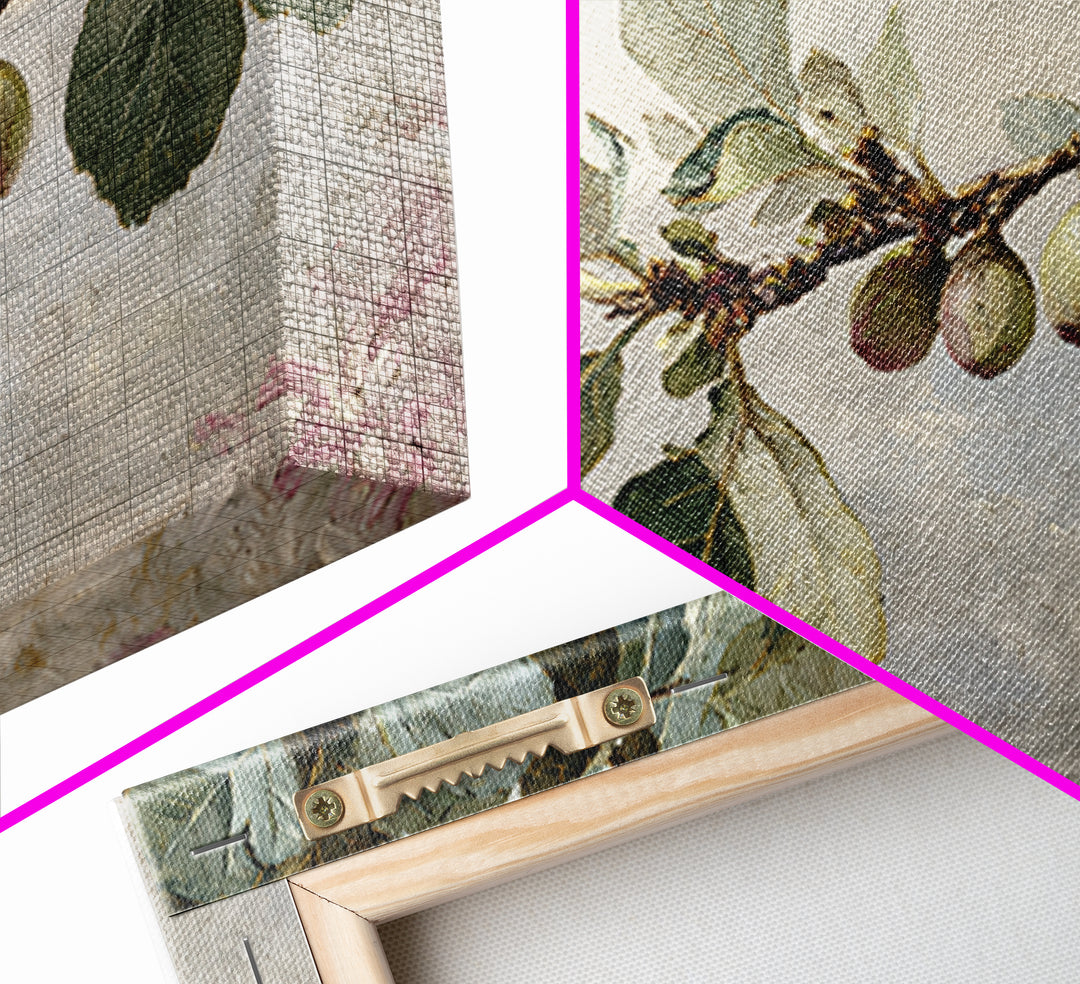 Fig Branch with Fruit and Broad Leaves Framed Canvas Print, Botanical Art, Statement Artwork, Living Room Decor, Botanic, BOT-3x2-19