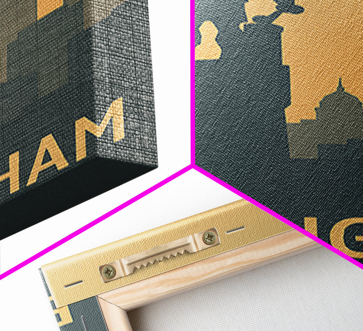 Birmingham Travel Poster, Framed Canvas Print, Sunset Skyline Wall Art, Birmingham Poster Print, City Art Print, Vintage City Art