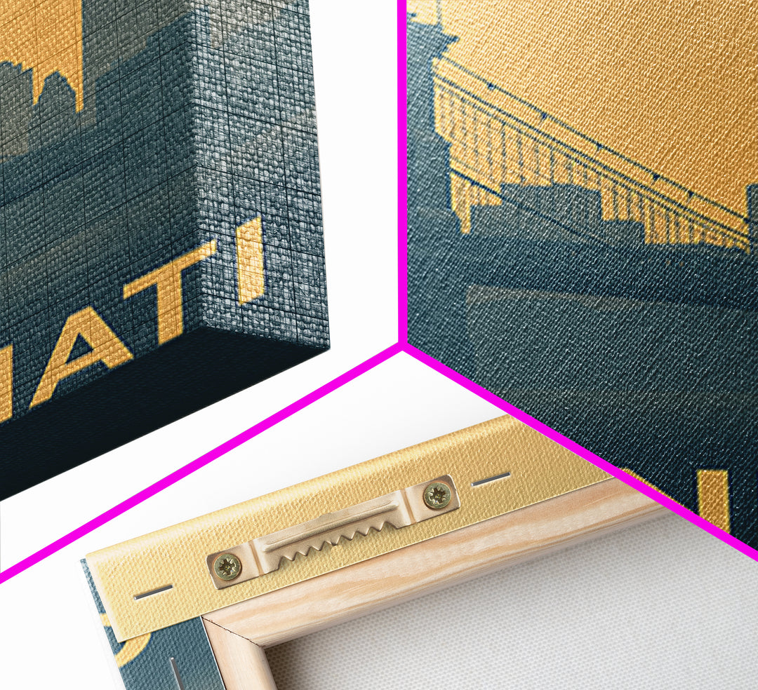 Cincinnati Travel Poster, Framed Canvas Print, Minimalist Retro Wall Art, Cincinnati Wall Art, Vintage Travel Print, Travel Poster Art