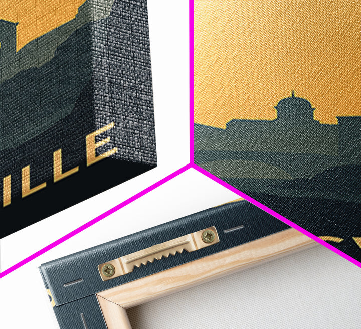 Clarksville Tennessee Travel Poster, Canvas Print, Sunset Skyline Wall Art, Clarksville Wall Art, City Travel Prints, Mid Century Wall Art