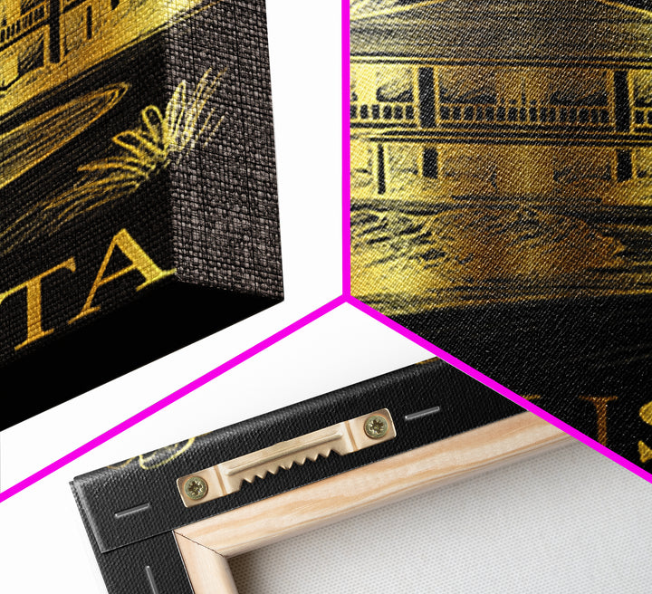 Augusta Travel Poster, Framed Canvas Print, Gold Sketch Wall Art, Augusta City Art, Wanderlust Decor, Travel Poster Art, Modern Wall Decor