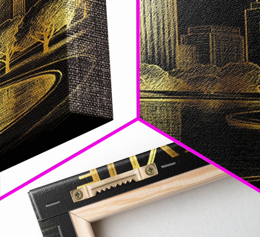 Bellevue Washington Travel Poster, Canvas Print, Black And Gold Line Art, Bellevue City Art, Travel Art Print, Travel Wall Decor, Design 1