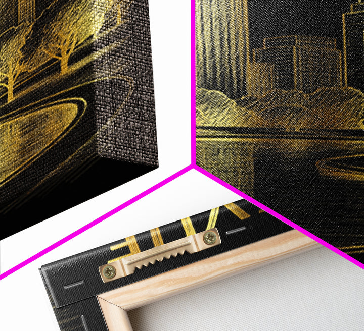 Bellevue Washington Travel Poster, Canvas Print, Black And Gold Line Art, Bellevue City Art, Travel Art Print, Travel Wall Decor, Design 1