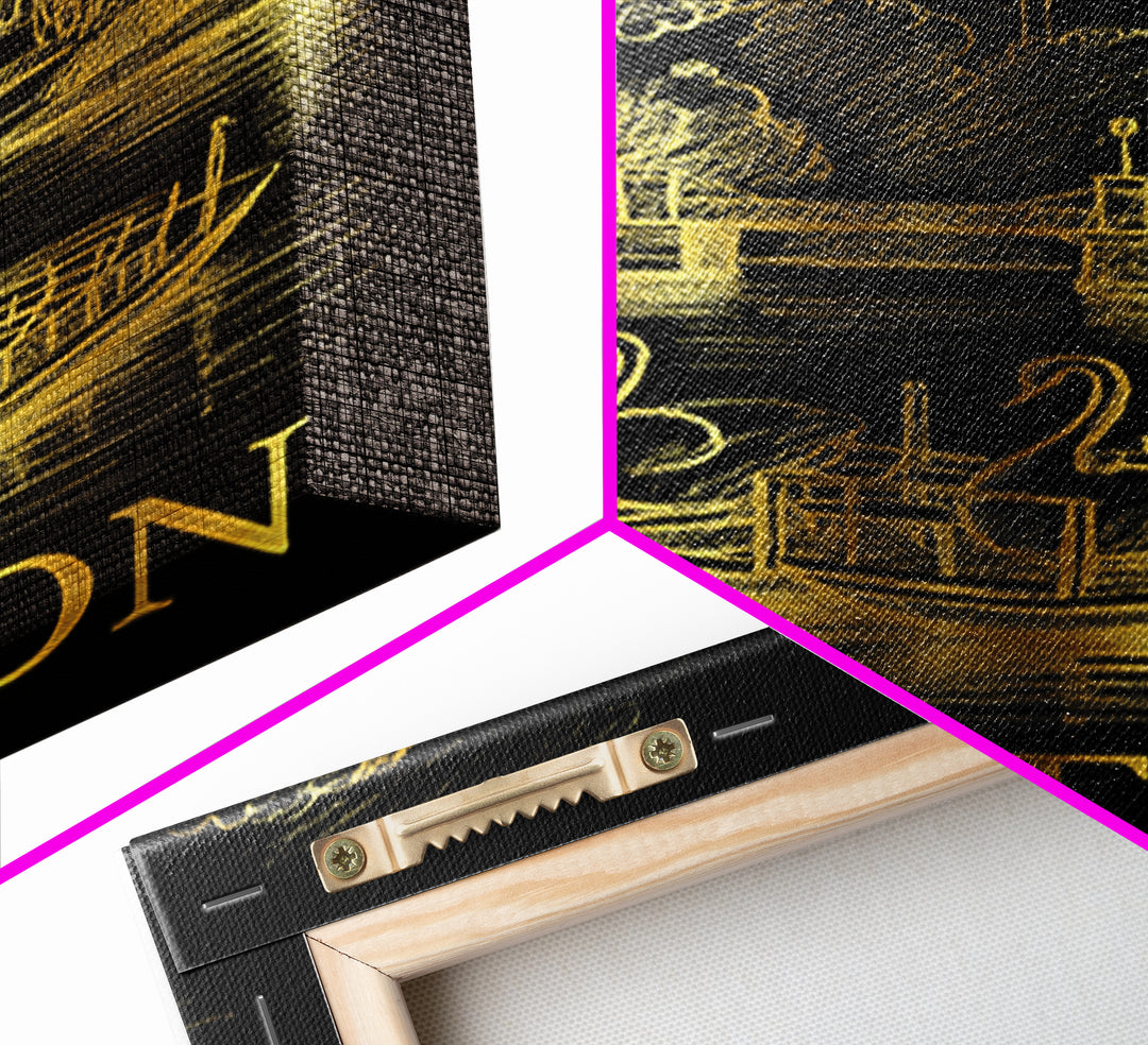 Boston Travel Poster, Canvas Print, Elegant Gold City Art, Boston Wall Art, Travel Poster Art, City Illustration, Travel Wall Decor