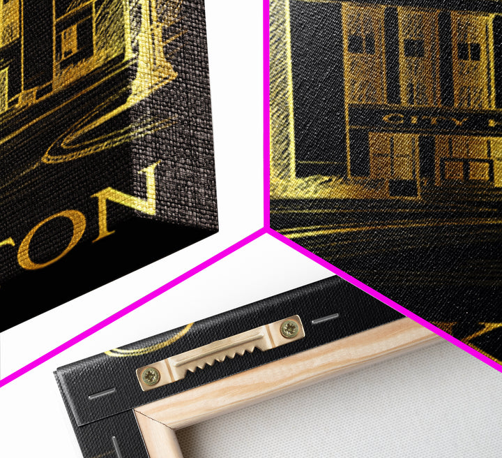 Brockton Travel Poster, Framed Canvas Print, Dark Background Poster Art, Brockton Travel Art, Mid Century Wall Art, Home Office Decor