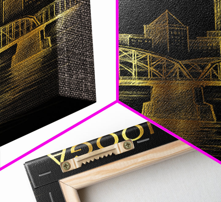 Chattanooga Tennessee Travel Poster, Canvas Print, Black And Gold Line Art, Chattanooga Wall Art, Living Room Wall Art, Travel Wall Decor