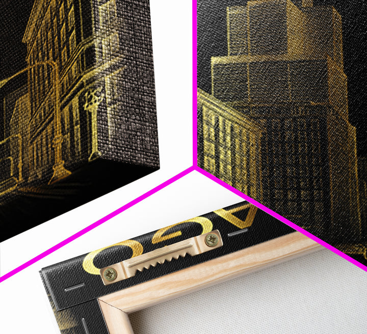Chicago Travel Poster, Canvas Print, Elegant Gold City Art, Chicago City Art, Fine Art Print, City Travel Prints, Travel Wall Decor