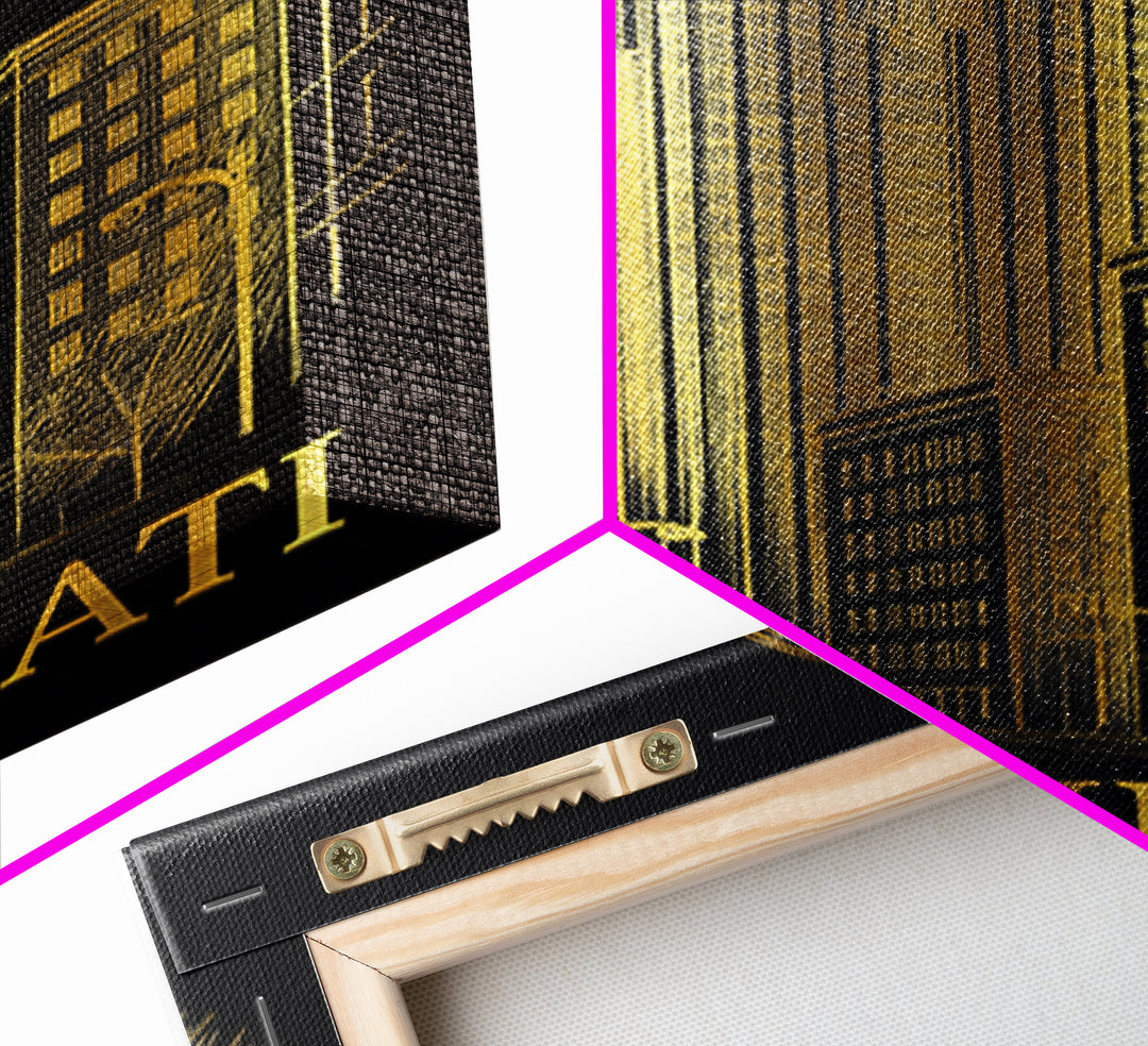 Cincinnati Travel Poster, Canvas Print, Elegant Gold City Art, Cincinnati Travel Art, Travel Poster Set, City Travel Prints, Art Print