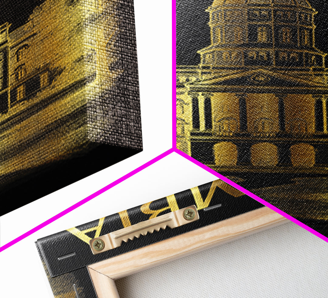Columbia Travel Poster, Framed Canvas Print, Black And Gold Line Art, Columbia City Art, Home Office Decor, Travel Wall Decor, Design 2