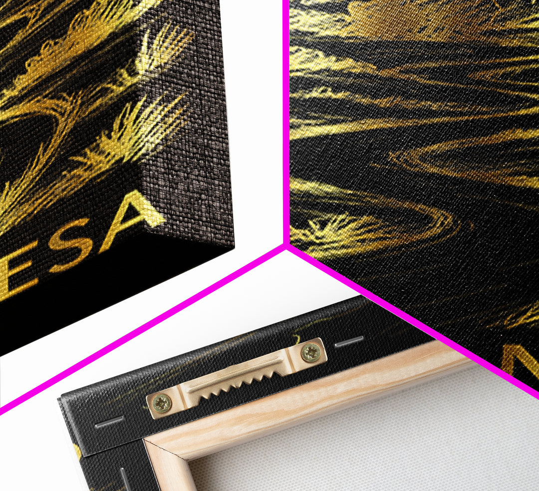 Costa Mesa Travel Poster, Framed Canvas Print, Black And Gold Line Art, Costa Mesa Art Print, Home Office Decor, Living Room Wall Art