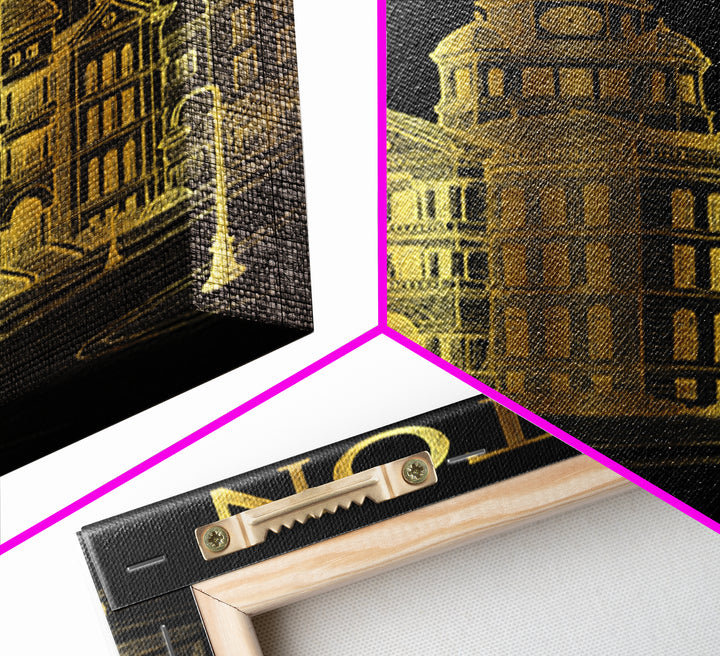 Denton Texas Travel Poster, Canvas Print, Black And Gold Line Art, Denton Travel Art, Vintage Travel Art, Travel Poster Art, Poster Art