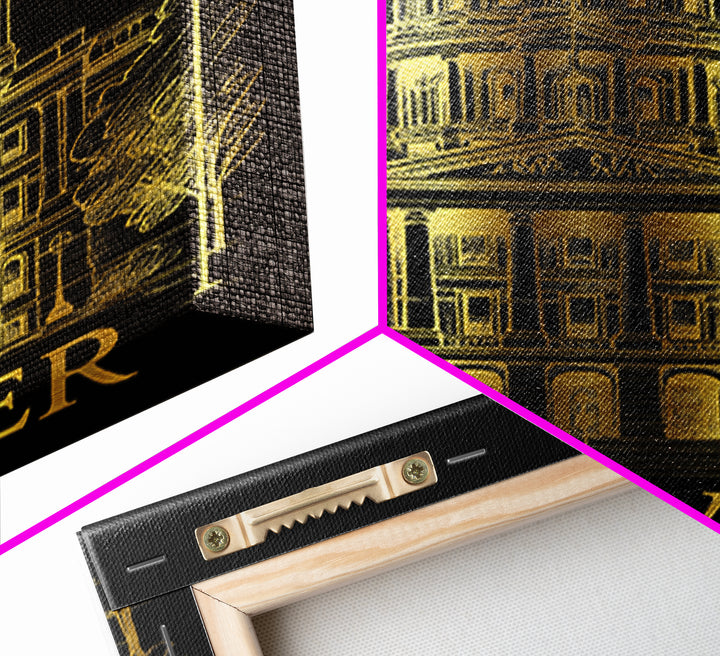 Denver Travel Poster, Framed Canvas Print, Black And Gold Line Art, Denver Travel Art, Fine Art Print, Travel Wall Decor, Home Office Decor