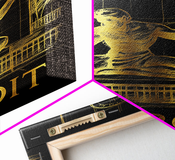 Detroit Travel Poster, Canvas Print, Gold Sketch Wall Art, Detroit Travel Art, Mid Century Wall Art, City Travel Prints, Home Office Decor