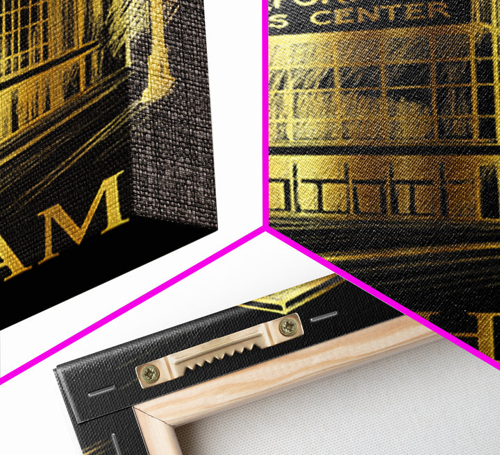 Durham Travel Poster, Framed Canvas Print, Elegant Gold City Art, Durham Wall Art, Vintage City Art, Living Room Wall Art, City Art Print
