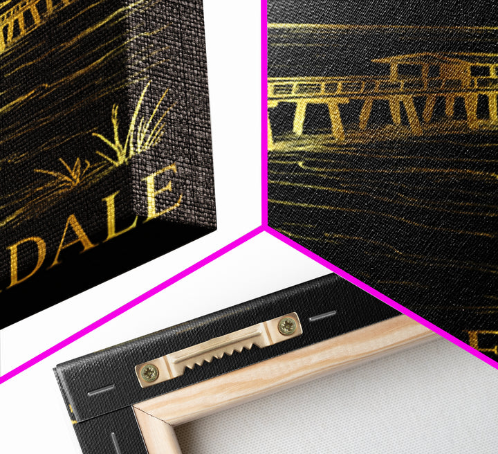 Fort Lauderdale Travel Poster, Framed Canvas Print, Dark Background Poster Art, Fort Lauderdale Wall Art, Vintage City Art, Travel Print