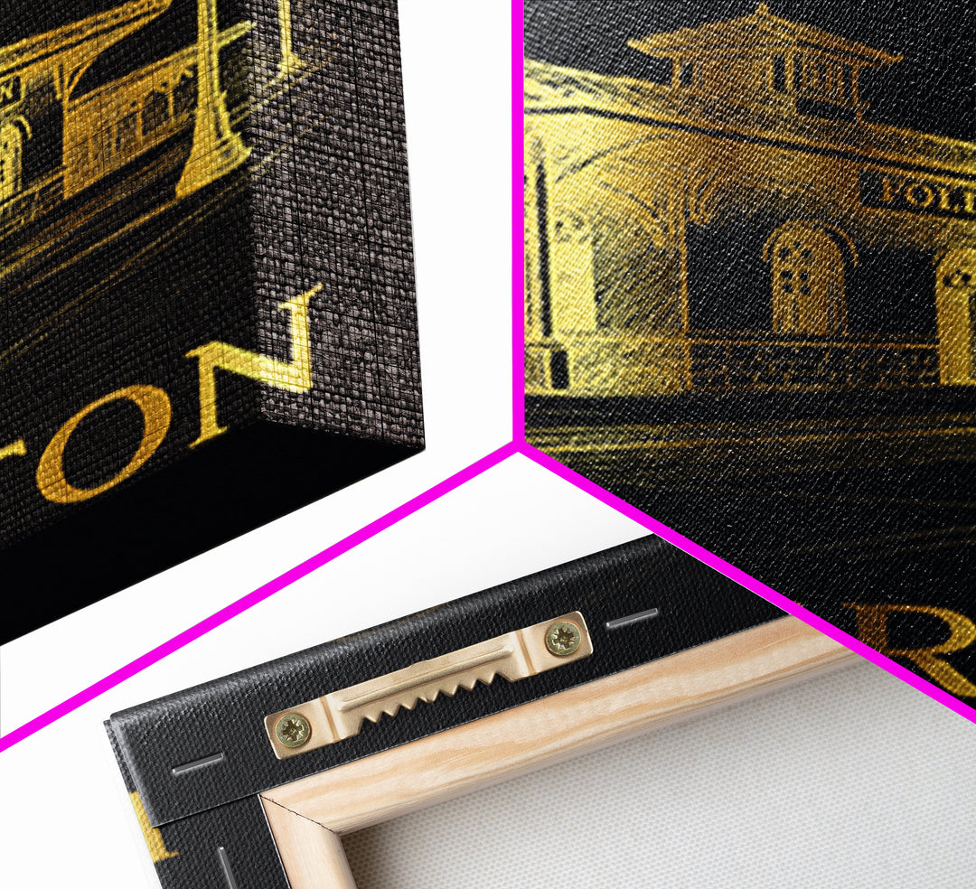 Fullerton Travel Poster, Framed Canvas Print, Black And Gold Line Art, Fullerton City Art, City Travel Prints, Retro Travel Print